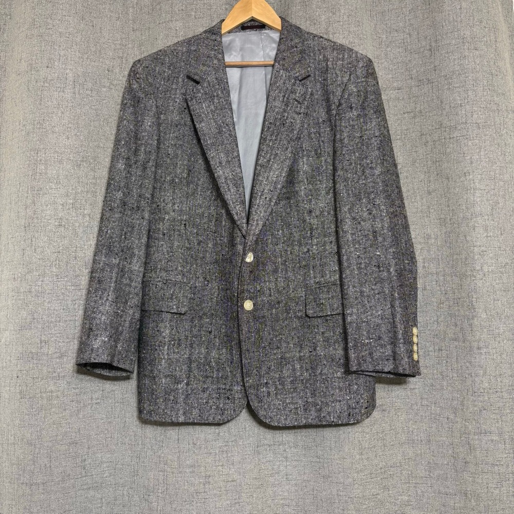 Andre Villard Men Wool Blend Tweed Blazer Sport Jacket 42R Black White Speckled
